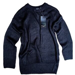 New XS Vegan Black Knit Hi-low sweater Long Sleeve Lightweight Crew Acrylic